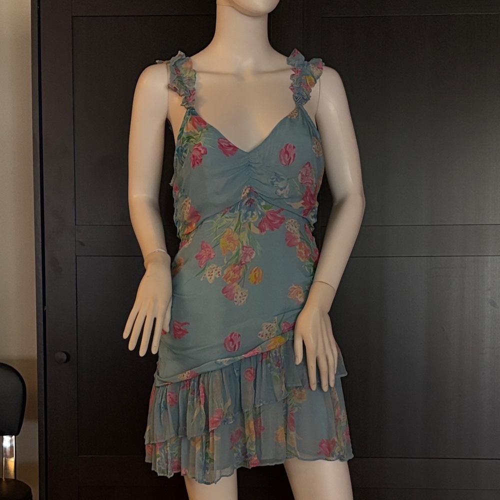 LoveShackFancy Blue and Pink Floral Mini Dress